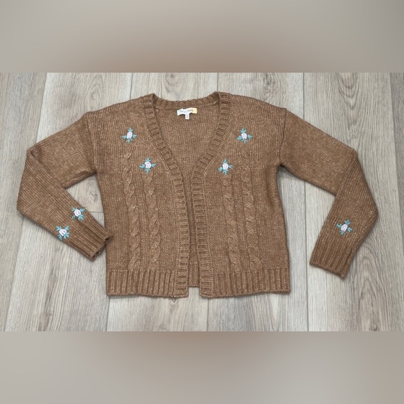Hazel Moon. Brown Cable Knit Cardigan Sweater - Picture 2 of 10